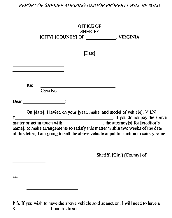 Appendix 88 Report of Sheriff Advising Debtor Property Will Be Sold Chapter 8 Executions on